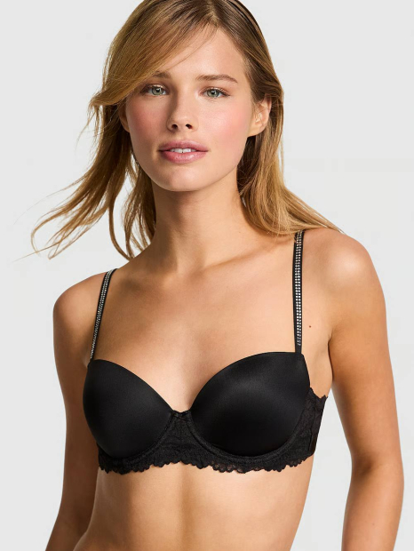 Бюстгальтер Push-Up Victoria's Secret Pink лиф со стразами 1162550194 (Черный 34C)