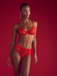 Полупрозрачный бюстгальтер Victoria's Secret с бархатными бантиками 1159862588 (Красный 34D)