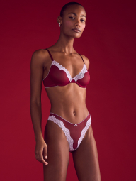 Сетчатый бюстгальтер с кружевной отделкой Victoria's Secret 1159862975 (Бордовый 34B)