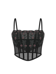Сітчастий корсетний топ Victoria's Secret із вишивкою 1159904649 (Чорний XL)