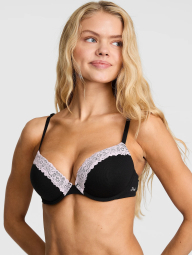 Бюстгальтер Super Push-Up Victoria's Secret Pink з мереживним оздобленням 1160246243 (Чорний 34B)