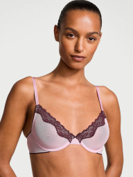 Сетчатый бюстгальтер с кружевной отделкой Victoria's Secret 1160547274 (Розовый 32C)
