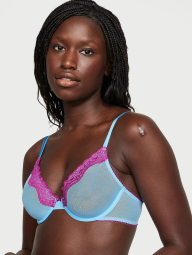 Сітчастий бюстгальтер з мереживним оздобленням Victoria's Secret 1160547721 (Блакитний 34B)