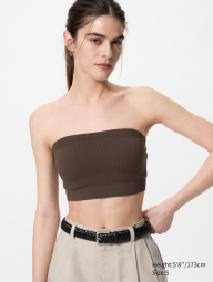 Бюстгальтер-топ с чашками UNIQLO в рубчик 1160667255 (Коричневый M)