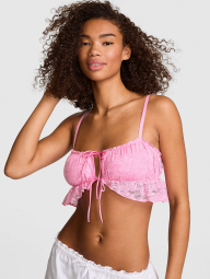 Кружевной бралетт Victoria's Secret Pink бра-топ с завязками спереди 1161140845 (Розовый S)