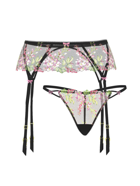 Комплект з вишивкою Victoria's Secret пояс для панчохи та трусики стрінг 1159854372 (Різні кольори S)