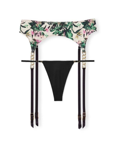 Комплект Victoria's Secret пояс для панчох з принтом та трусики тонг 1159856125 (Різні кольори XS)