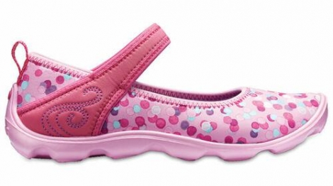 Розовые в цветной горошек детские мокасины Crocs art502742 (размер EUR 34-35)