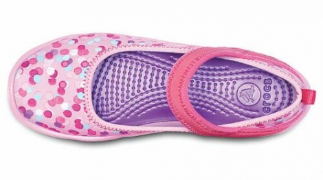 Розовые в цветной горошек детские мокасины Crocs art502742 (размер EUR 34-35)