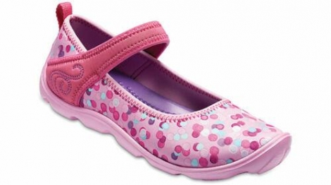 Розовые в цветной горошек детские мокасины Crocs art502742 (размер EUR 34-35)