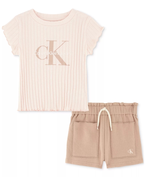 Детский костюм Calvin Klein футболка и шорты 1159815727 (Коричневый/Розовый 24M)