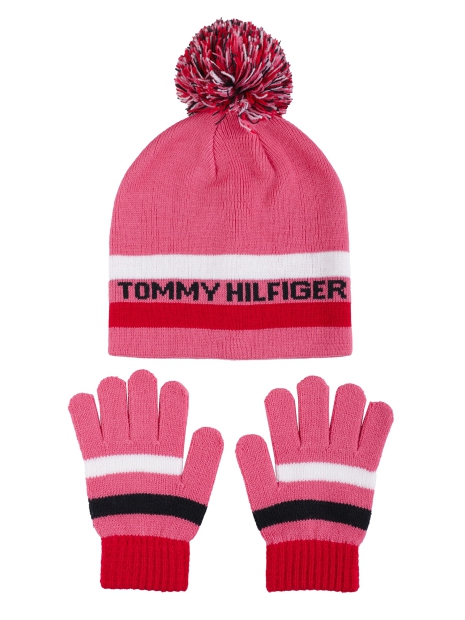 Детский вязаный набор Tommy Hilfiger шапка и перчатки 1159817971 (Розовый 8-16)