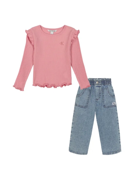 Детский комплект Calvin Klein лонгслив и джинсы 1159823667 (Розовый/Голубой 4T)