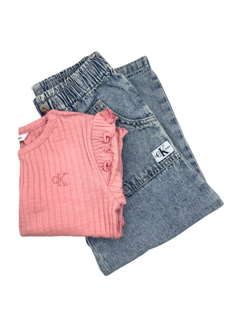 Детский комплект Calvin Klein лонгслив и джинсы 1159823667 (Розовый/Голубой 4T)