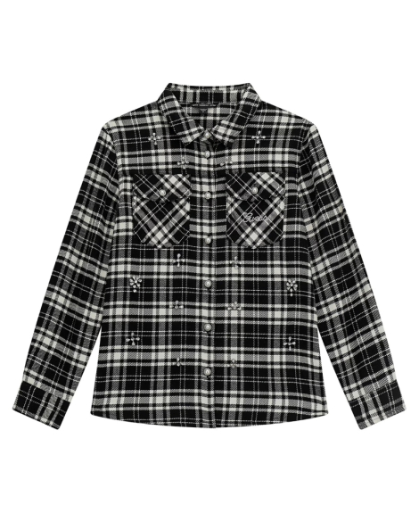 Детская рубашка GUESS с отделкой камнями 1159837564 (Черный/Белый 14)