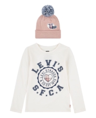 Детский комплект Levi's лонгслив и шапка 1159806326 (Молочный/Розовый, 98-104)