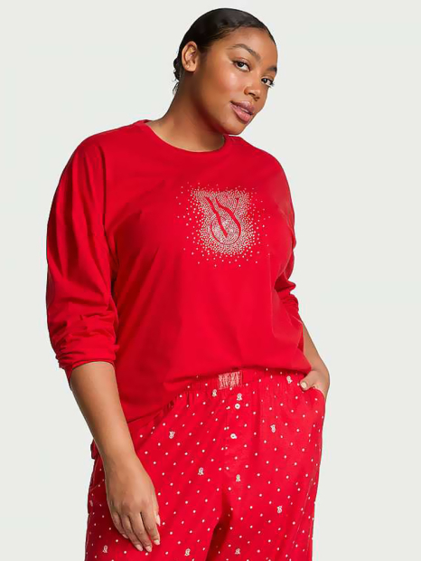 Домашний лонгслив Victoria's Secret с логотипом из страз 1159856788 (Красный XL)