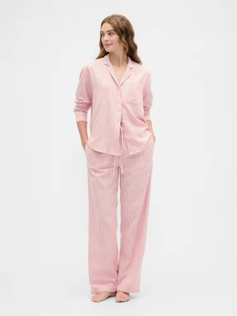 Свободные фланелевые пижамные штаны GAP 1159858514 (Красный/Молочный M)