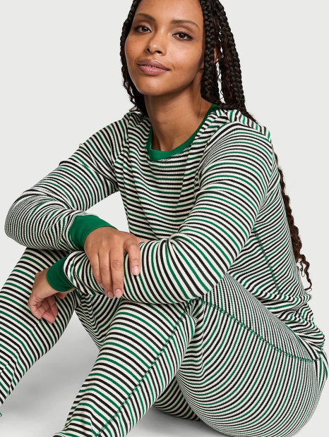 Домашній лонгслів Victoria's Secret із вафельної тканини 1159859072 (Зелений XS)