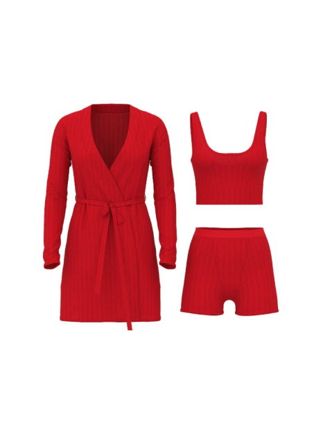 Домашній комплект Victoria's Secret халат, топ та шортики 1159859463 (Червоний XS)