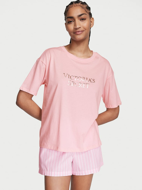 Домашня футболка Victoria's Secret із золотим логотипом 1159861451 (Рожевий L)
