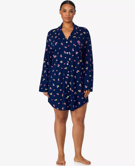 Домашнее платье-рубашка для сна Ralph Lauren с принтом 1159863020 (Синий 3X)