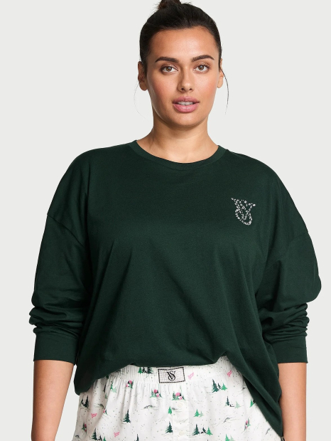 Домашний лонгслив Victoria's Secret с логотипом из страз 1159865208 (Зеленый XL)