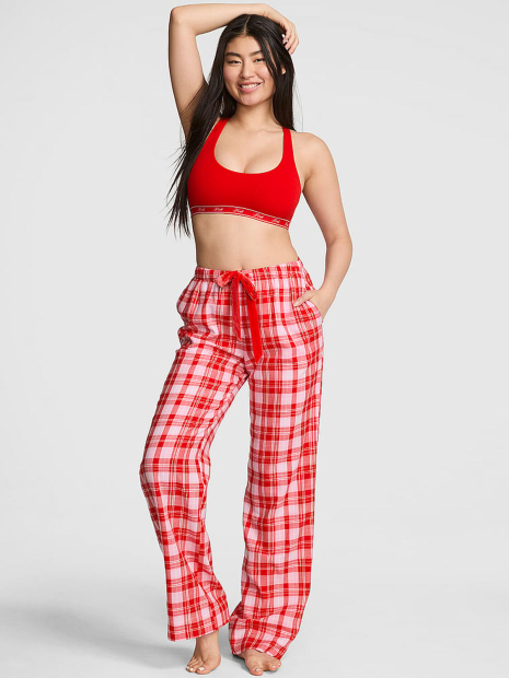 Фланелевые пижамные штаны Victoria's Secret PINK в клетку 1162838526 (Розовый/ Красный XL)