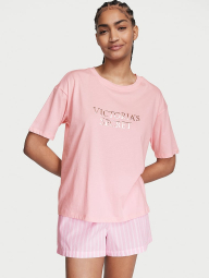 Домашня футболка Victoria's Secret із золотим логотипом 1159861451 (Рожевий L)