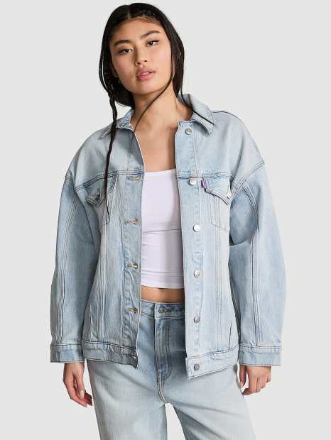 Джинсовая куртка оверсайз Victoria's Secret PINK на пуговицах 1159840676 (Голубой S)