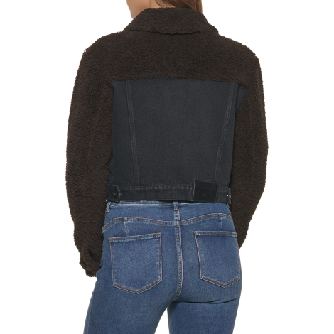 Женская джинсовая куртка DKNY с меховыми вставками 1159854273 (Черный/Коричневый XL)
