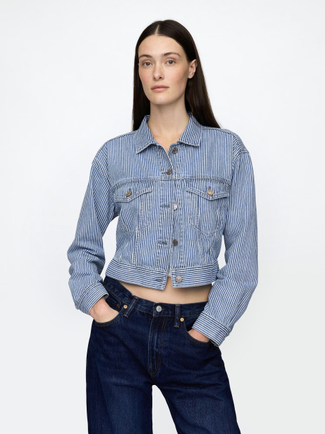 Укороченая джинсовая куртка GAP 1159854684 (Синий/Белый M)