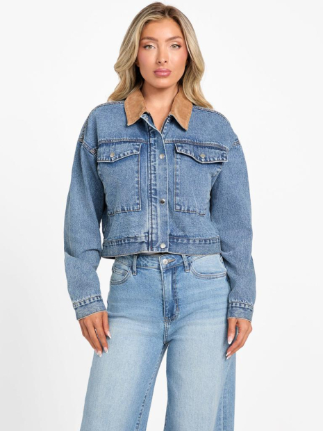 Женская джинсовая куртка Guess с контрастным воротником 1159858756 (Синий L)