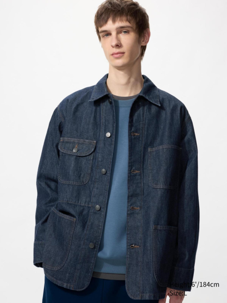 Мужская джинсовая куртка-рубашка UNIQLO на пуговицах 1161681089 (Синий L)