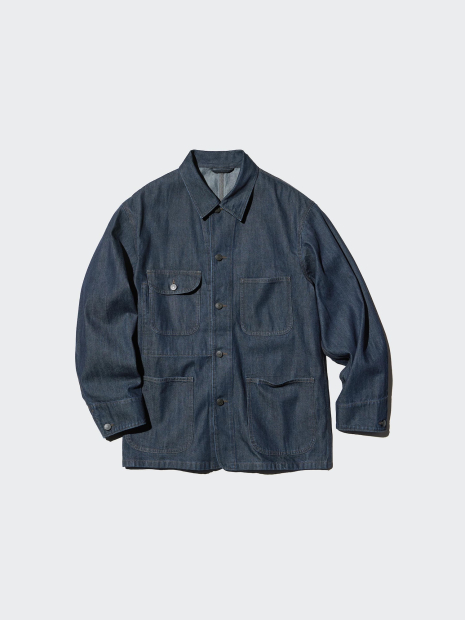 Мужская джинсовая куртка-рубашка UNIQLO на пуговицах 1161681089 (Синий L)