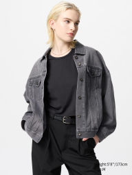 Джинсова куртка оверсайз UNIQLO на гудзиках 1159839864 (Сірий XS)