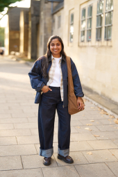 Джинсова куртка-сорочка UNIQLO на блискавці 1159854961 (Синій L)