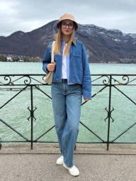 Джинсовая куртка UNIQLO на молнии 1160350821 (Синий S)