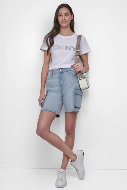 Джинсовые шорты-карго DKNY с высокой посадкой 1159845578 (Голубой 24)