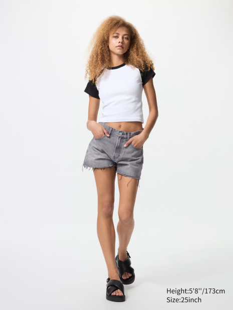 Женские джинсовые шорты UNIQLO 1159852423 (Серый 32)