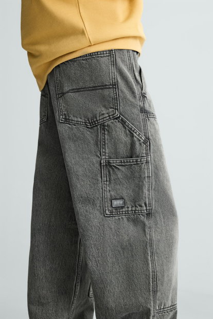 Мужские широкие джинсы ZARA 1159842915 (Серый 42)