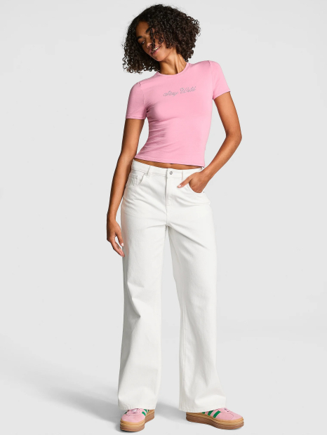 Женские прямые джинсы Victoria's Secret PINK 1159846716 (Молочный 16)