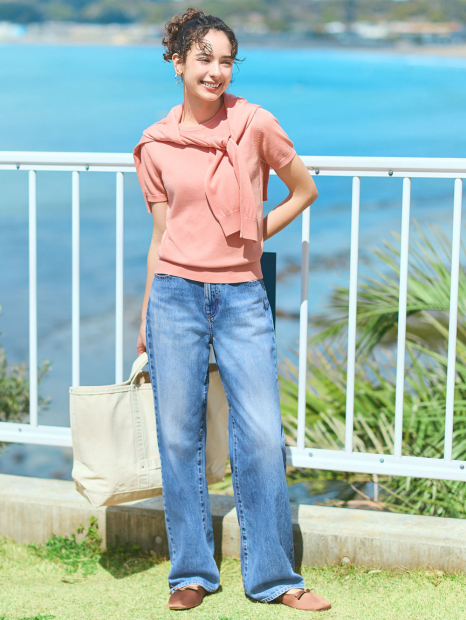 Женские прямые джинсы Uniqlo 1159855805 (Голубой 27)