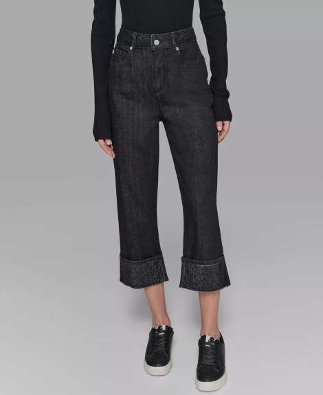 Жіночі укорочені джинси Karl Lagerfeld Paris зі стразами 1160569059 (Чорний 2)