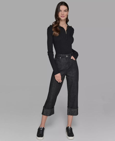 Жіночі укорочені джинси Karl Lagerfeld Paris зі стразами 1160569059 (Чорний 2)