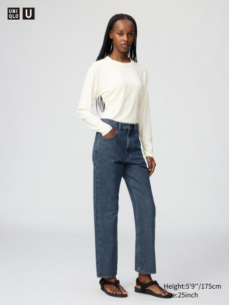 Женские джинсы UNIQLO с высокой посадкой 1160795965 (Синий 26)