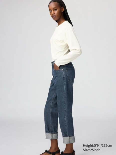 Женские джинсы UNIQLO с высокой посадкой 1160795965 (Синий 26)