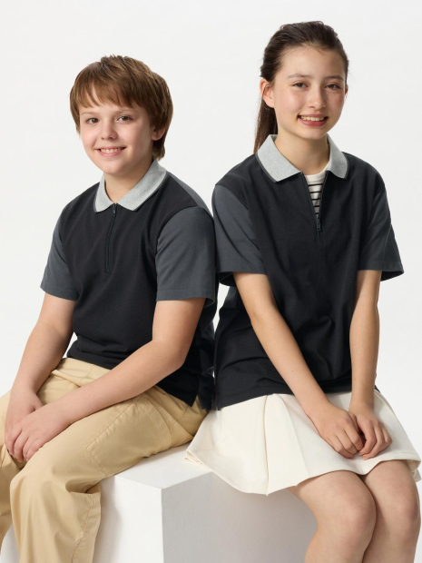 Футболка-поло Uniqlo 1159841673 (Черный/Серый 145-155)