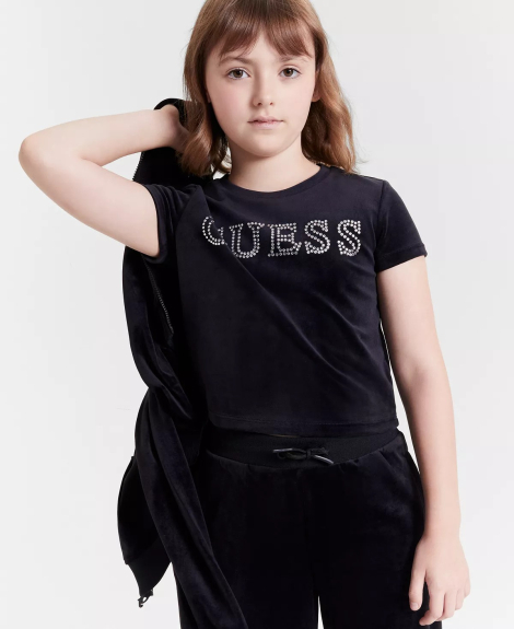 Велюровая футболка Guess со стразами 1159845024 (Черный 10)