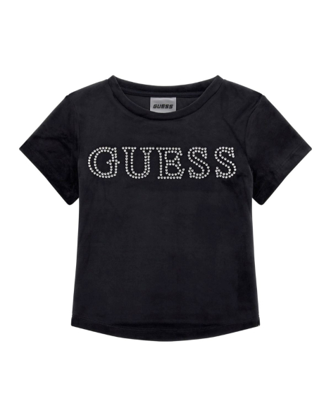 Велюровая футболка Guess со стразами 1159845024 (Черный 10)